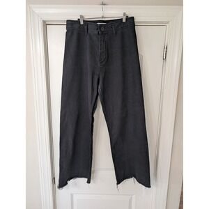 Zara Womens Black High Rise Wide Leg Jeans Raw Hem Size 14 modern edgy street